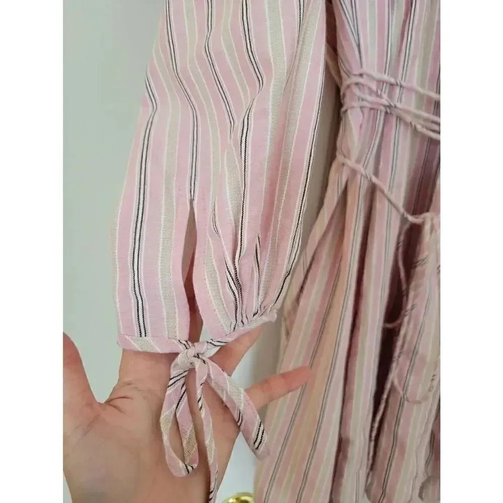 J. Crew Re-Imagined Alma Pink Striped Beach Boho Cotton Dress Womens Size L-XL,